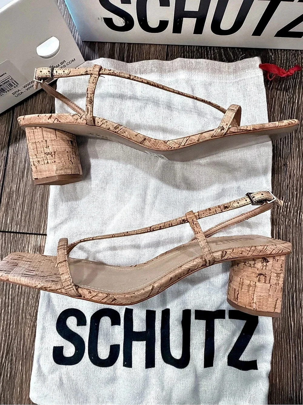 Schutz Heloise Mid Block Heel Leather Sandals US 10.5B New in box